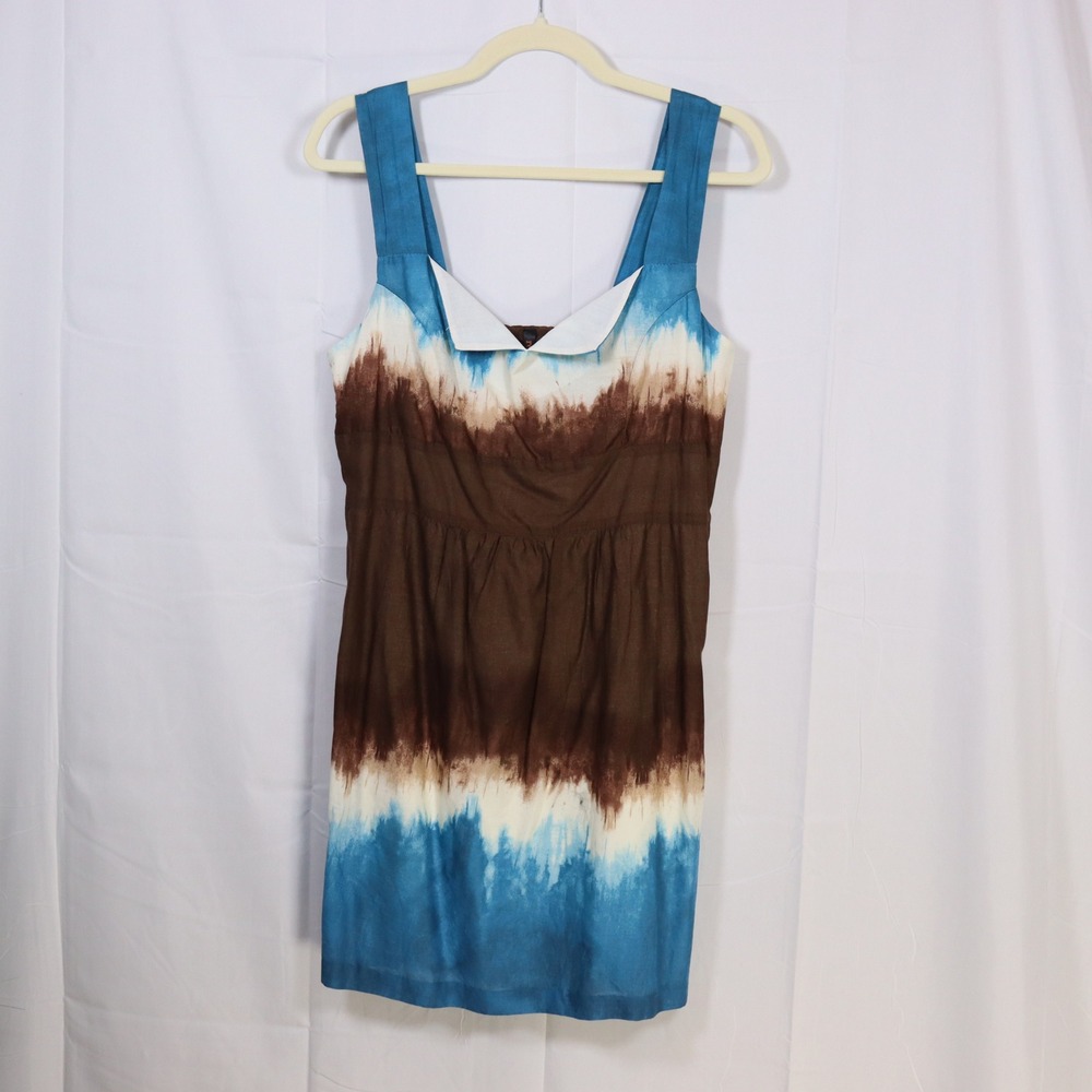 Renee C. Tie Dye Mini Dress Blue Brown Womens Sleeveless Summer